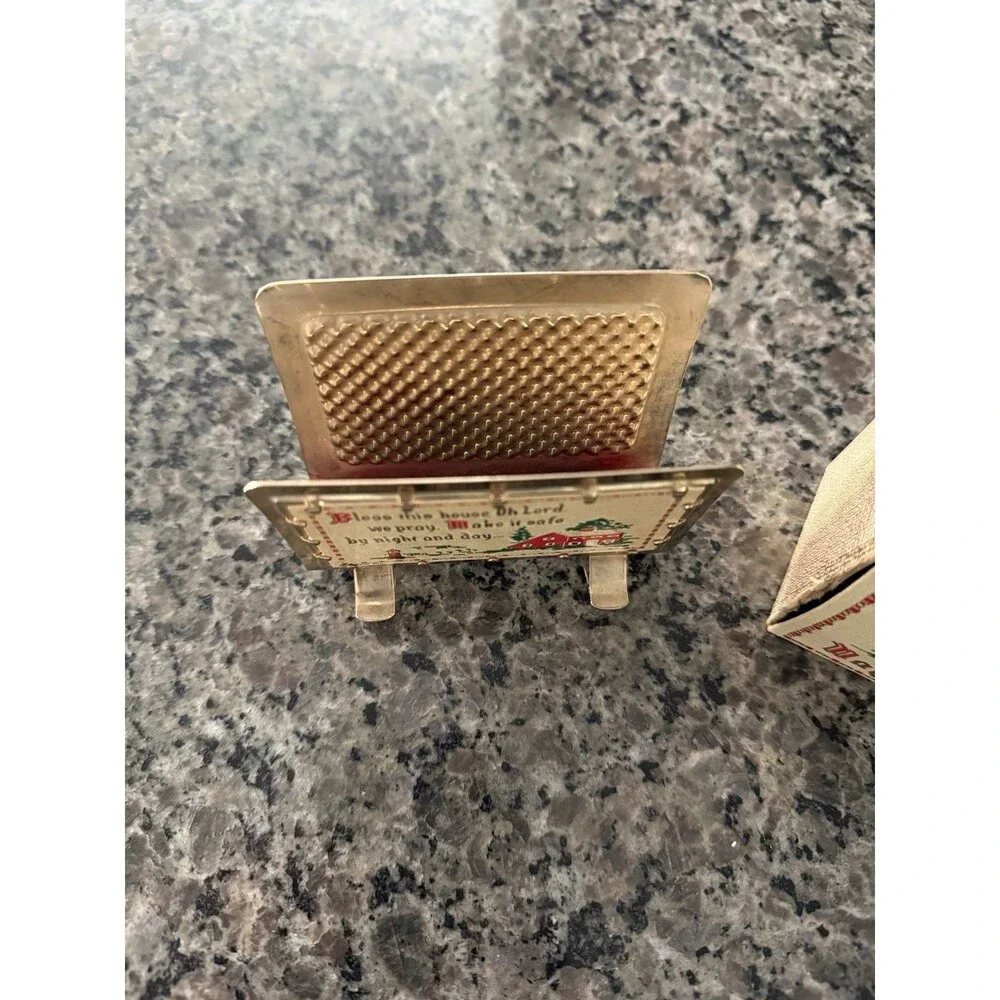 Vintage 1950s Gold Plated Religious Napkin Holder Bless This House General Mfg